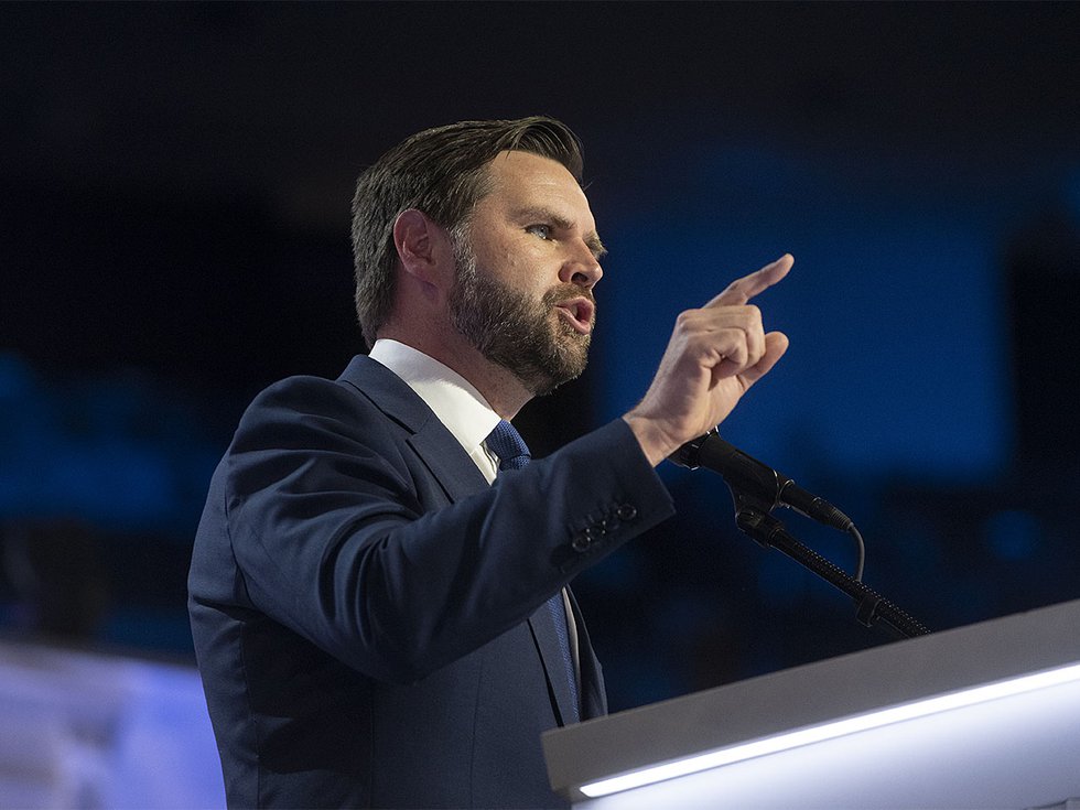 J.D. Vance speaks at the Republican National Convention in Milwaukee on July 17, 2024.