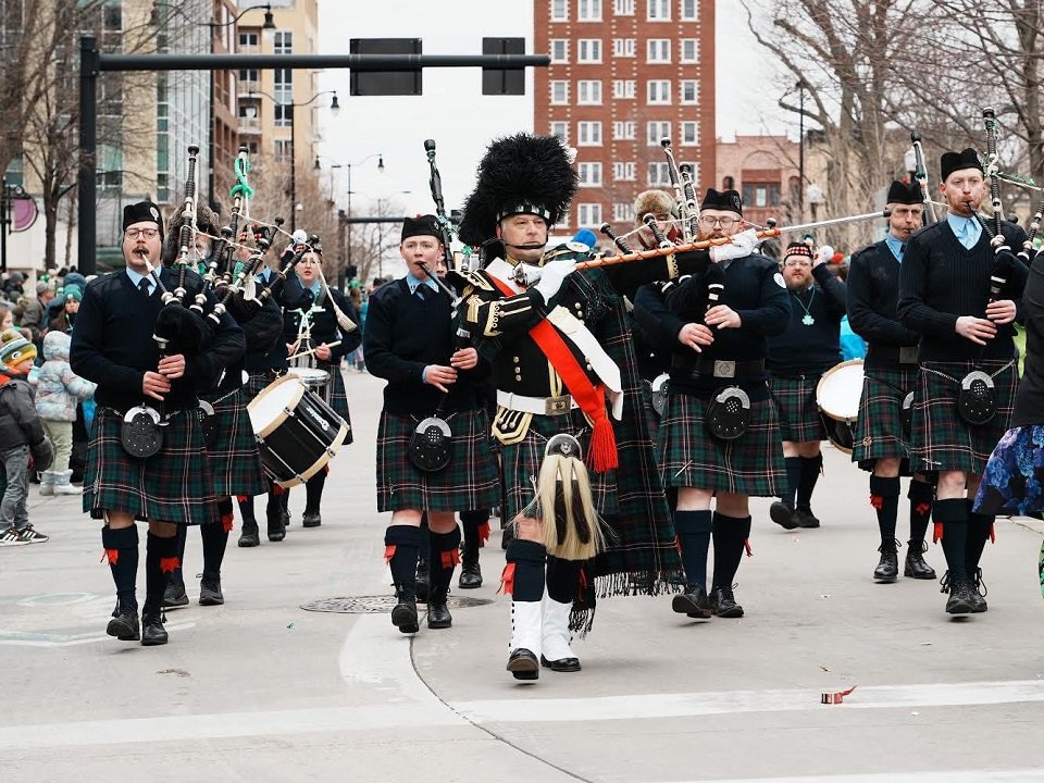 Madison Pipes and Drums marching on the Capitol Square.