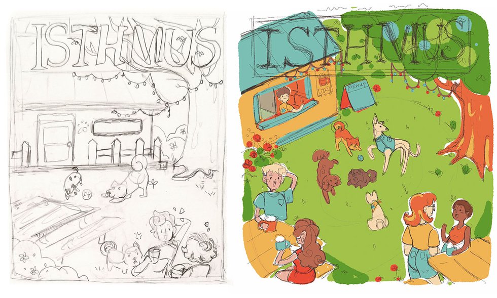 Belle Wahl's cover illustration roughs.