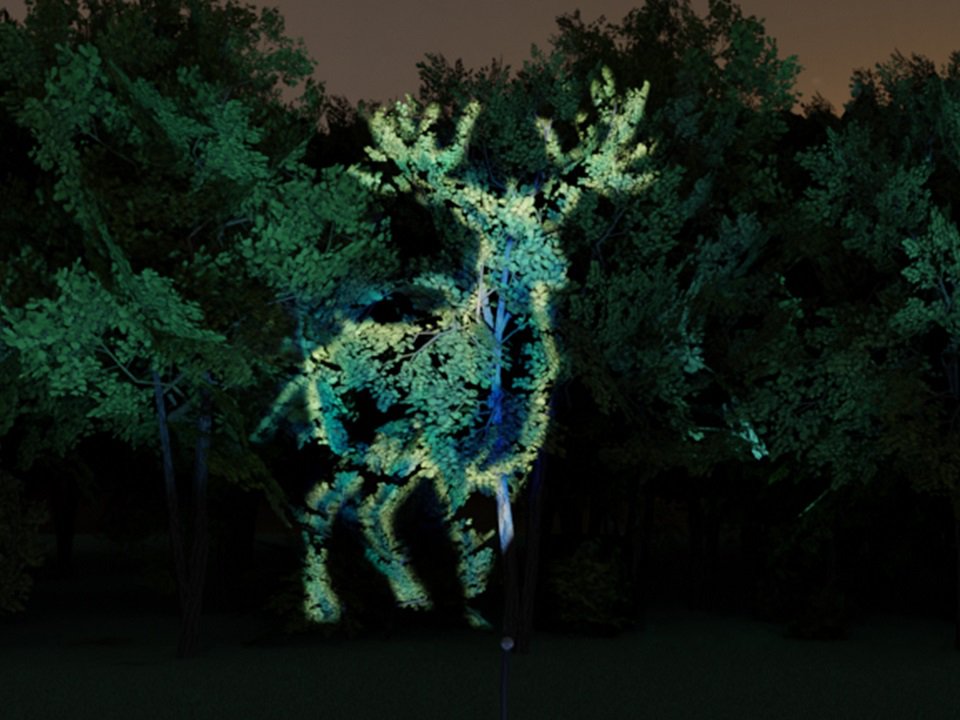 A light installation portraying a deer.