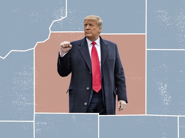 Donald Trump in front of a map of Dane County.