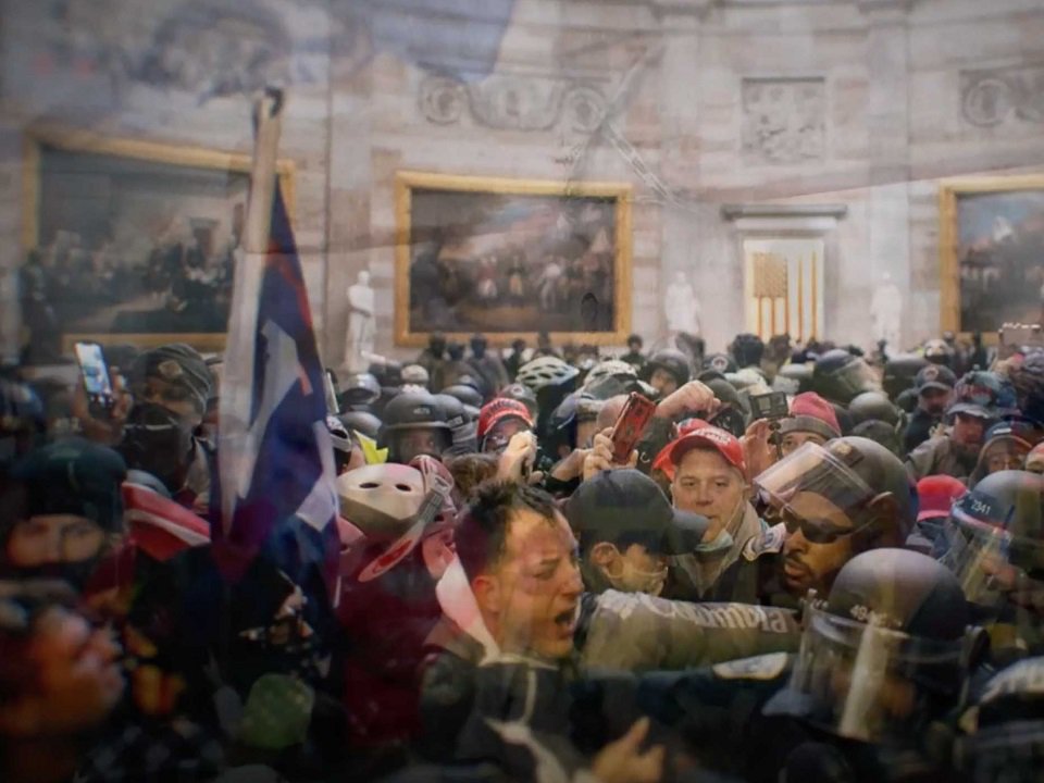 A group of rioters at the U.S. Capitol Building.