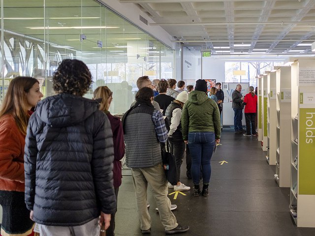 Early voting line at the Central Library in downtown Madison, Nov. 2, 2024.