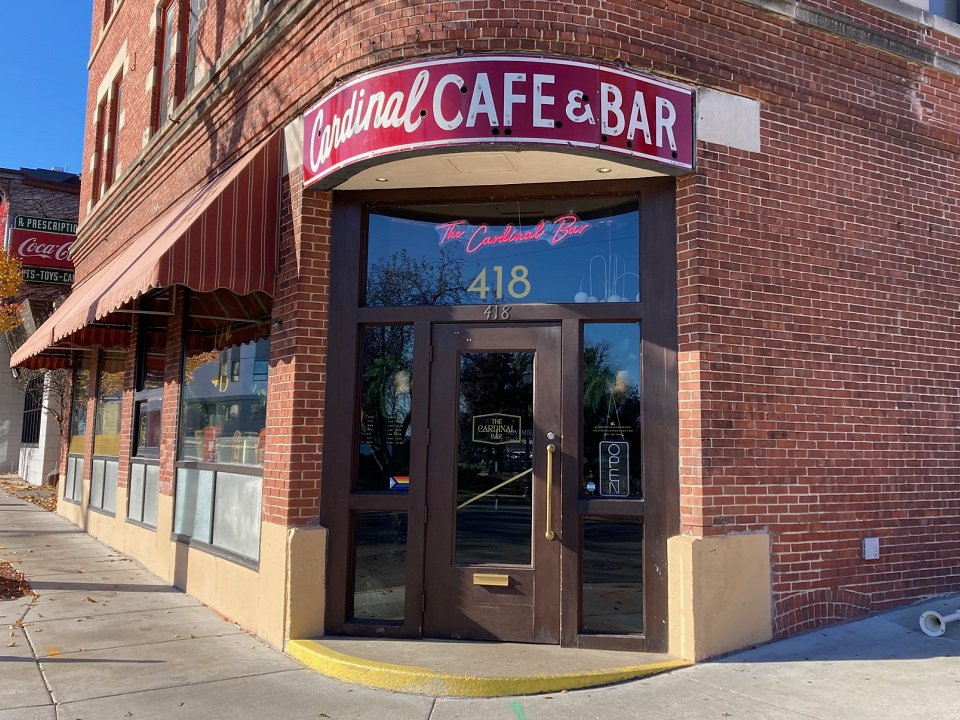 The front door of the Cardinal Bar.