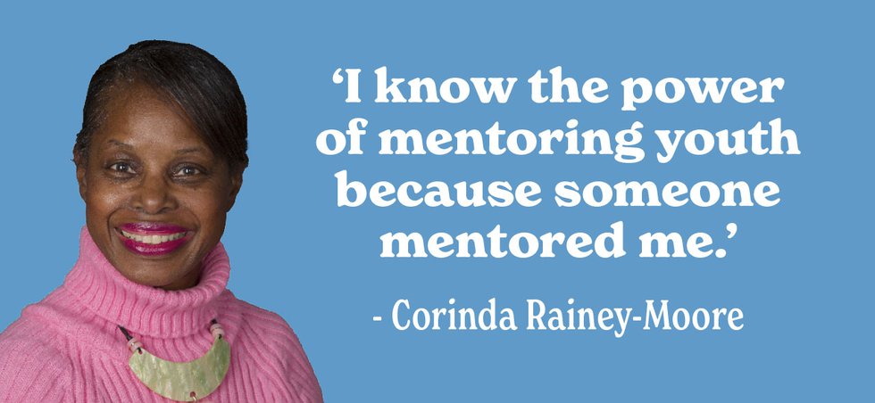 A quote from volunteer Corinda Rainey-Moore.