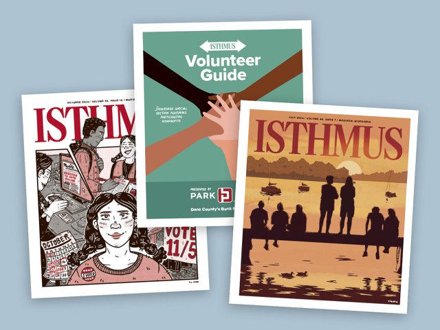 Examples of Isthmus cover art including T.L. Luke, Chase A., and