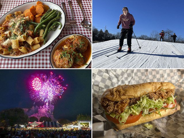 Clockwise from top left: Fabiola's, cross country skiing, Hank's