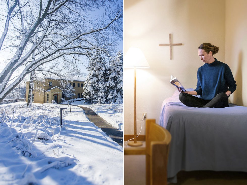 Indoors and outdoors at Holy Wisdom Monastery.