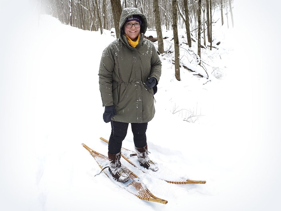 Snowshoeing in the woods.