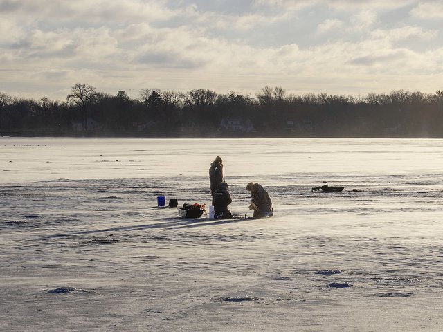 Ice fishing on Monona Bay on Friday, January 3rd, 2025.