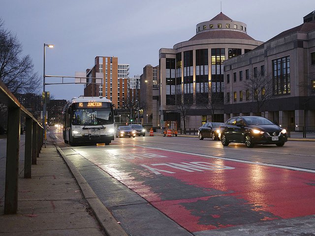 A damaged BRT bus lane.